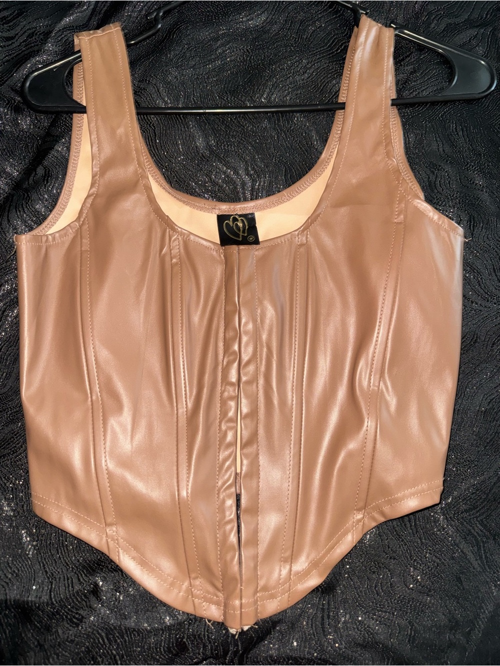 Women's Faux Leather Corset Crop Top in Nude